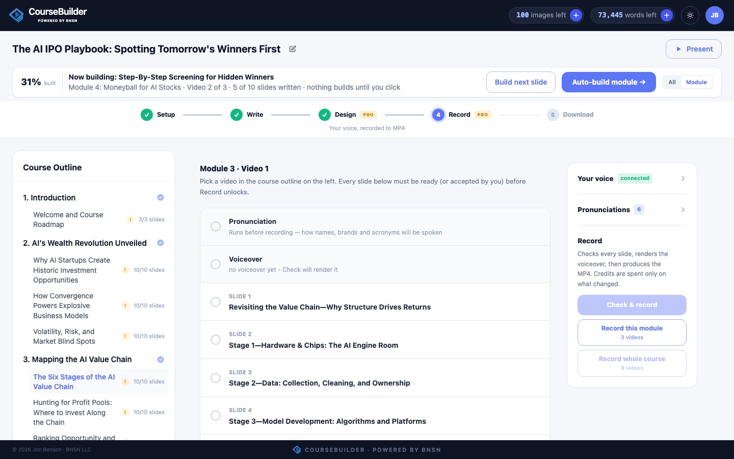 Recording every lesson in your voice from the Record stage